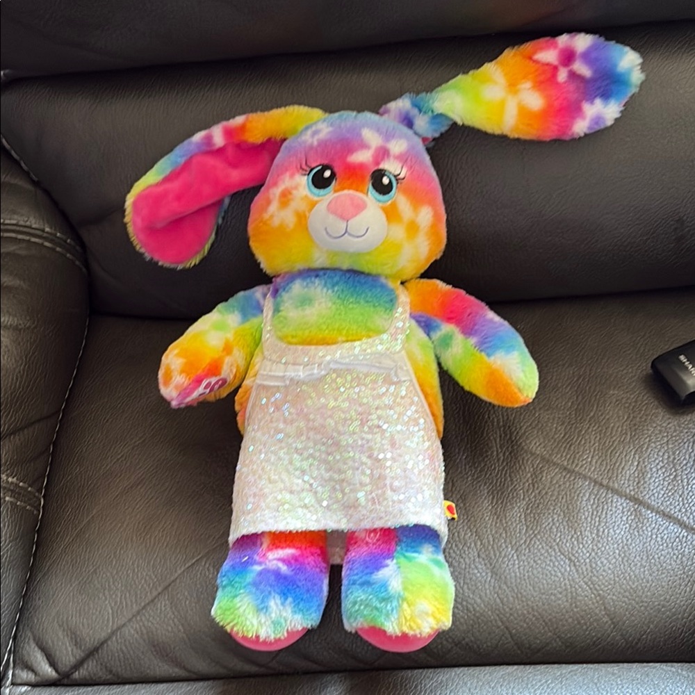 Build A Bear Rainbow Rabbit With White Sequence Dress